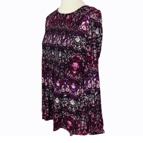 J Jill Floral Blouse Long Sleeves Round Neck Size M - Picture 2 of 6